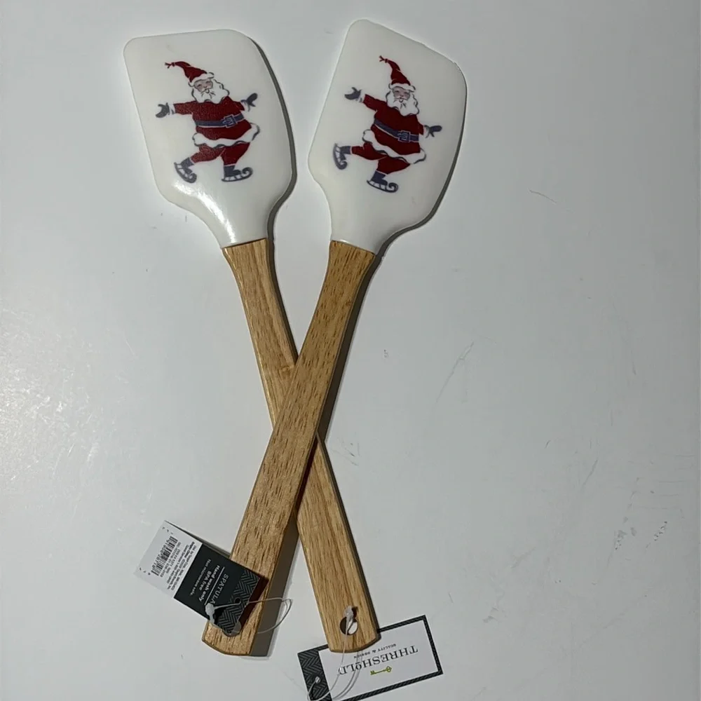 Threshold Silicone & Wooden Ice Skating Santa Christmas Spatula Bundle of 2